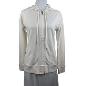 Ann Taylor Loft Jacket Women's Sz S Ivory  Zippered Hoodie Long Sleeves Pocket